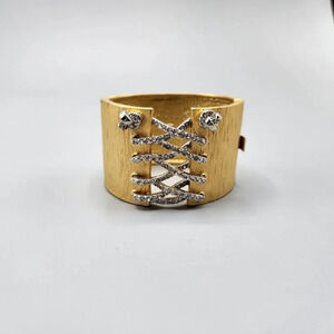 Gold Tone Corset  Shaped Cuff Hinge Bracelet